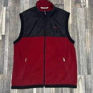 🔥🔥 Vintage Y2K NIKE Zip Up Fleece VEST JACKET / Black/Burgundy / Sz L / PERFEC